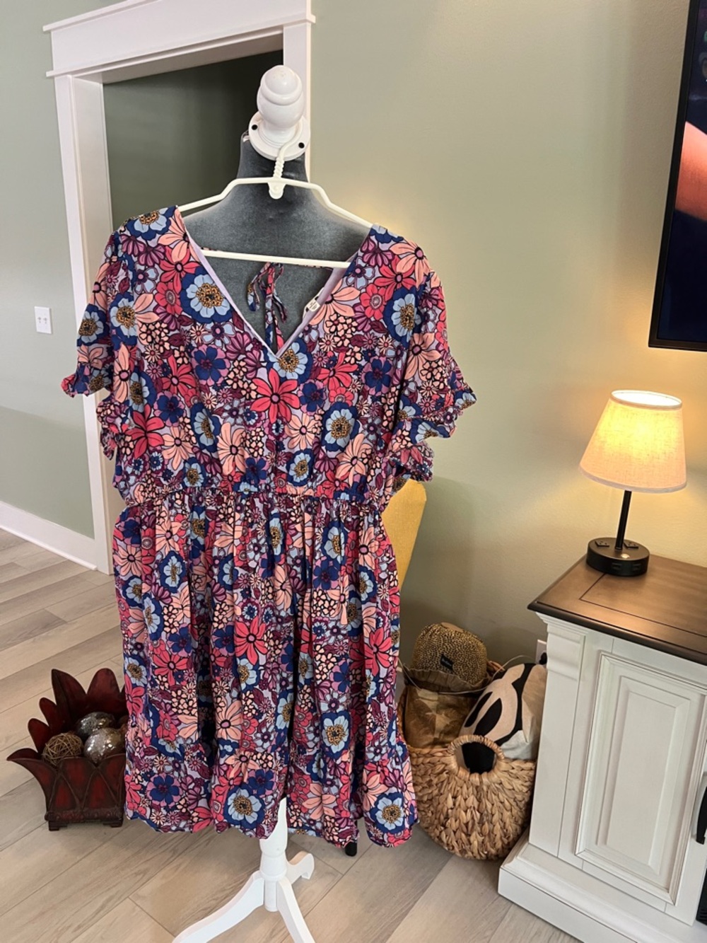 Terra & Sky Pink Multicolor Floral V-Neck Mini Dress